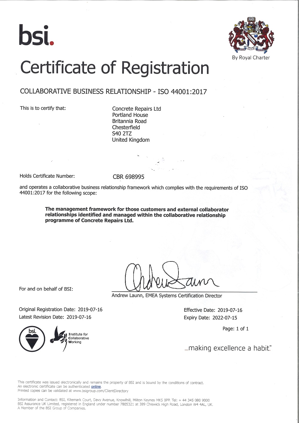 ISO 44001 Certificate